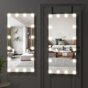 Full Length Mirror with Lights,63"x20"Full-Size Body Mirror Lighted Mirror,Free Standing Mirror,Wall Mounted Dressing Touch Control Mirror for Bedroom Living Room(White)