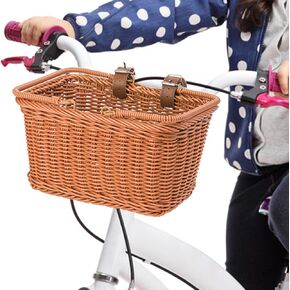 ZEAYEA Bike Basket, Front Bicycle Basket with Adjustable Leather Straps, Water Resistant Retro Hand-Woven Bike Basket for Boys Girls Adults, Suitable for Balance bike, Tricycle, Scooter, Most Bicycles