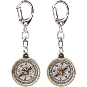 Mini Compass, 2Pcs Metal Survival Button Compass Pocket Compass Keychain Holder Outdoor Navigation Compass