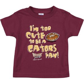 Smack Apparel Florida State Football Fans. Too Cute (Anti-UF) Garnet Onesie (NB-18M) or Toddler Tee (2T-5/6T)