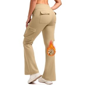 G Gradual Women's Fleece Lined Cargo Pants 6 Pockets Bootcut Water Resistant Winter Flare Leggings for Work, Hiking, Travel