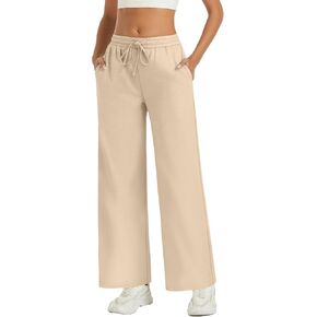 Ficerd Women's Wide Leg Sweatpants Drawstring High Waisted Baggy Lounge Pants Athletic Yoga Travel Pants with Pocket