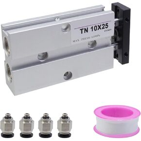 Antrader Air Cylinder, 10mm Bore 25mm Stroke Double-Rod Double-Acting Aluminum Pneumatic Air Cylinder Compact Aluminum Air Cylinder (TN10X25)