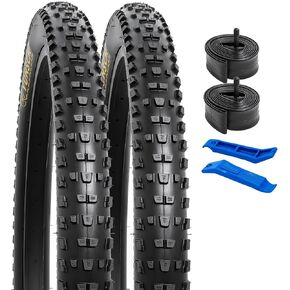 YUNSCM 2-PCS 24" Bike Tires 24x2.25/57-507 and 24" Bike Tubes Schrader Valve Compatible with Mountain/Off Road Bike 24x2.0 24x2.25 24x2.30 Bicycle Tires and Tubes (W-2114)