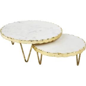 Mud Pie, small 3" x 8" large 4" x 10" dia Marble Edge Riser Set, White and Gold