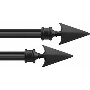 Deco Essential 2 Pcs 36"-66" Inch Adjustable Curtain Rod for Windows Extendable Iron Telescopic Door Drapery Rod with Brackets & Flat Arrow Finials (3/4" Dia, Black Matt)