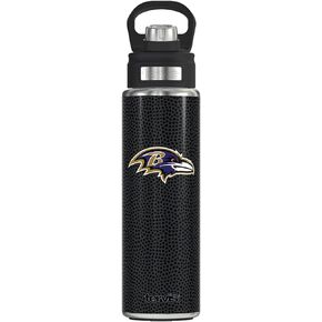 كوب Tervis ذو الجدران الثلاثية NFL Baltimore Ravens المعزول يحافظ على المشروبات باردة وساخنة، زجاجة ذات فم واسع 24oz - الفولاذ المقاوم للصدأ، جلد أسود