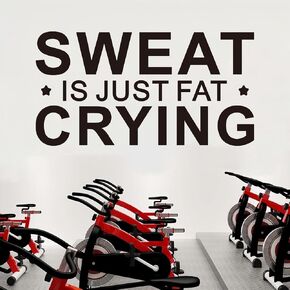 AnFigure Large Inspirational Gym Wall Stickers Motivational Quotes Fitness Wall Decals Sports Workout Art Vinyl Home Decor Sweat is Just Fat Crying 28.6"X15"