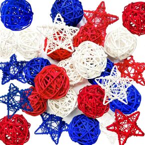 21pcs 4th of July Decoration Balls Rattan Decoration - Red Blue White Balls with for Independence Day Home Decor Craft Vase Bowl Filler Table Party Supplies Decorations. (21)