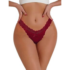 SHENHE Women's Lace Low Rise Scallop Trim Ribbed T Back Thong Underwear Panties