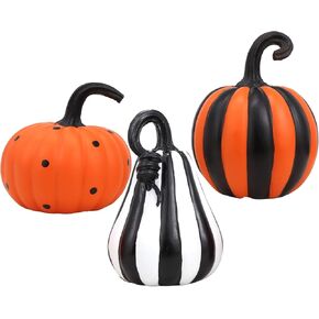 Needzo Black, White and Orange Assorted Fake Pumpkins, Fall Decorations for Halloween and Thanksgiving, Pack of 3