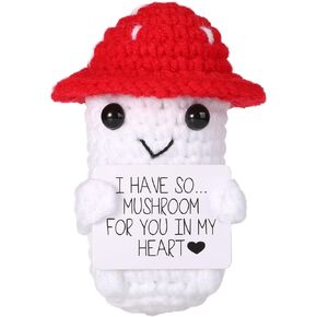 Funny Positive Mushroom, 3.35in Creative Cute Potato Emotional Support Knitted Mushroom Doll with Inspirational Card Lucky Gift Mushroom Crochet for Plush Birthday Gift Party Decoration Encouragement