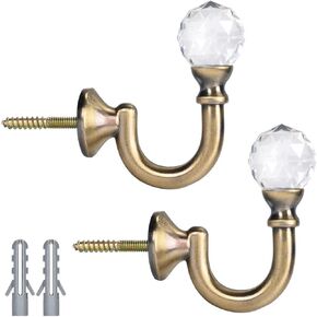Heavy Duty Decorative Metal Curtain Holdback Hooks, Wall Mounted, Crystal Knot Pulls for Curtain Rods, Set of 2, Brushed Brass (Ant Brass-2SET)