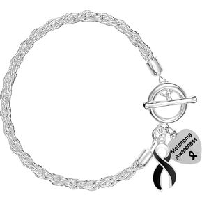 Melanoma Black Ribbon Rope Bracelet - Black Ribbon Bracelet for Melona Awareness - Perfect for support Groups & Fundraisers!