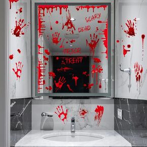 Halloween Bloody Handprint Footprint Window Clings Decals for Window Glass Decorations, Scary Window Cling Stickers Wall Stickers Halloween Decorations for Indoor Bathroom Party Decor 9 Sheets