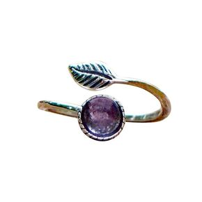 Recycled Vintage Purple Medicine Bottle Sterling Silver Leaf Botanical Collection Ring