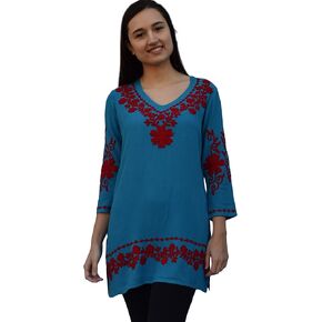 Nia Embroidered Crepe Rayon Neck Tunic, Top, Blouse
