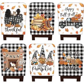 6 Pcs Fall Chair Covers Set Autumn Chair Back Cover Thanksgiving Dining Chair Slipcovers Buffalo Plaid Removable Chair Seat Protector for Kitchen Dining Hotel Wedding (Harvest)