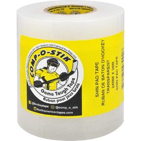 Hockey Tape Clear for Sticks and Grips, Durable Thick and Strong Poly Shin Pad Tape, COMP-O-STIK 4 Pack 24MM X 25M, Easy to Stretch and Tear, Exceptional Performance with Minimal Adhesive Residue