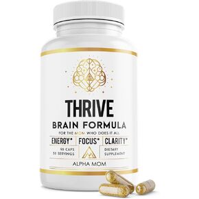 Thrive Brain Formula - Energy & Focus Supplement for Women | Premium Brain Supplement with Lion's Mane, Alpha-GPC, L-Theanine & Zynamite® | Women's Vitamins for Cognitive Support