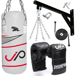 JP Kids Punching Bag Set – 2 Feet UNFILLED Punch Bag with Bracket, Steel Chain, Boxing Mitt and Jumping Rope