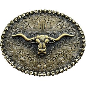 YOQUCOL American Western Cowboy Belt Buckle Bronze Longhorn Bull Head Belt Buckle for Men