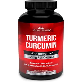 Turmeric Curcumin with BioPerine Black Pepper Extract - 755mg per Capsule, 120 Veg. Capsules - GMO Free Tumeric, Standardized to 95% Curcuminoids for Maximum Potency