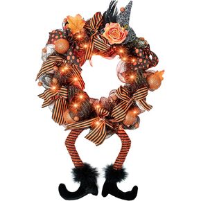 أكاليل الهالوين من Joiedomi مع 50 مصباح LED مقاس 28 × 18 بوصة أكاليل قبعة الساحرة مع أرجل ساحرة للهالوين ديكور معلق إكليل من الزهور للباب الأمامي والشرفة والنافذة والأماكن الداخلية والخارجية in Kuwait