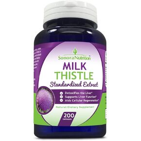 Milk Thistle Standardized Extract with 80% Silymarin 250 mg, 200 Capsules