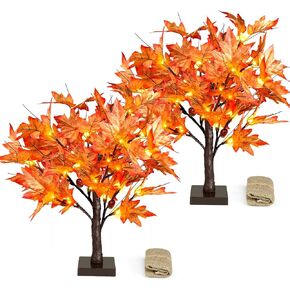 18 Inch Lighted Maple Tree with 36 Lights, 72 Leaves, 6 Acorn, Timer Battery Operated Tabletop Artificial Fall Tree for Thanksgiving Harvest Home Decor, Fall Table Decorations (18 Inch 1 Pack)