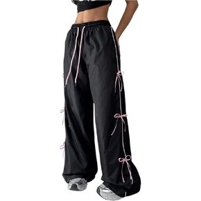 SOLY HUX Women's Y2k Baggy Sweatpants Bows Straight Leg Parachute Pants Wide Leg Loose Casual Pants