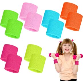 Bememo 12 Pcs Neon Sweatbands Paris Sports Competitions Wristband Sweat Wrist Band for Men Women, for Tennis, Basketball, Running