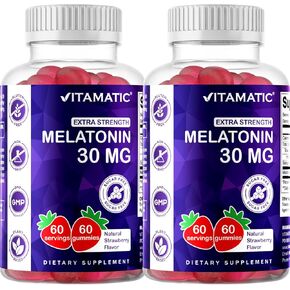 Vitamatic Sugar Free Melatonin 30mg per Gummy - 60 Servings - 60 Vegetarian Gummies - Non-Habit Forming Supplement (60 Count (Pack of 2))