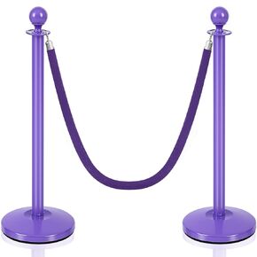 Landhoow 2 Pcs Purple Stainless Steel Stanchions Post Queue 5 ft Velvet Rope Violet Stanchion Posts Red Carpet Ropes and Poles Crowd Control Barriers with Sand Injection Hollow Base for Wedding Party