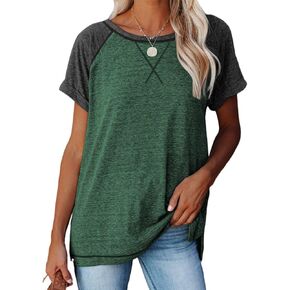 ayreus Women's Casual Short Sleeve T Shirts Crewneck Raglan Tees Side Split Summer Tunic Tops (1-Dark Grey,Medium)
