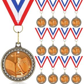 Libima 12 Pcs Religious Award Medals Religious Cross Medal Religious Medals with Neck Ribbons for Kids Trophy Prize Gift