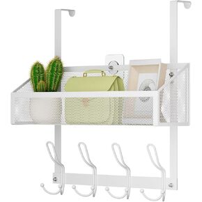 Over The Door Hooks Organizer, Back of Door Organizer with 12 Coat Hooks & Mesh Baskets Over The Door Towel Rack Door Hanger Storage Rack for Bathroom,Kitchen,Bedroom(White)