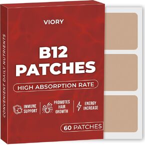 Viory B12 Patches (Pack of 60) - 100% Natural Patch for Women and Men - Energy, Focus & Body Support - Enhanced Formula