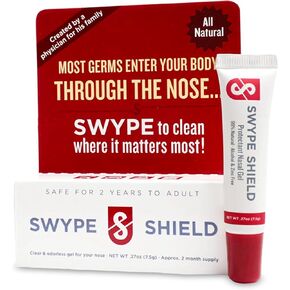 Swype Shield Airborne Particle and Allergen Blocker Nasal Gel - Drug-Free, for Pollen Allergy Sufferers, for Airplane Travel - (Unscented) Over 180 Applications Per Tube (0.27 oz, 7.5g Pack of 1)