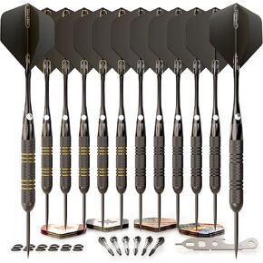 Darts Set | Professional 12 X 20/22g Metal Tip Darts | Steel Tip Darts with 24 Flights & 18 Aluminum shafts + Dart Tool, Rubber O-Rings in Kuwait