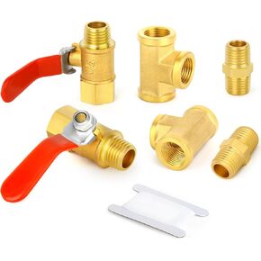 GASHER 6PCS 1/4 Inch NPT Brass Pipe Fitting, Ball Valve, Barstock Tee Brass Pipe Fitting and Air Hose Fitings