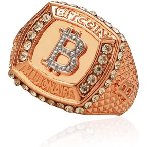 MayiaHey Bitcoin Ring, Bitcoin Sign Ring for Men, Rose Gold Bitcoin Symbol Ring Bitcoin Jewelry, Iced Out Bitcoin Money Ring Hip Hop Bitcoin Band Ring Rapper Punk Rock Bitcoin Ring for Boys