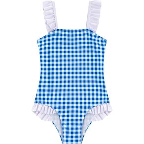 LIZENS Girls One Piece Swimwear Checker Print Ruffles Bathing Suit for Kids Size 2-12 in Kuwait