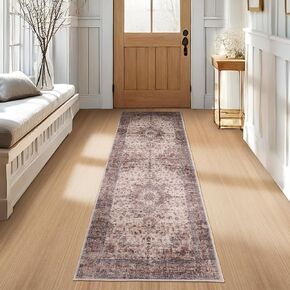 2x6 Non Slip Runners for Hallways: Vintage Long Rug with Rubber Backing - Washable Carpet for Entryway Laundry Kitchen & Bedroom, Grey