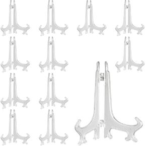 6 Inches Mini Easel Stand, 12 Pack Clear Plastic Small Acrylic Stand, Plate Stands for Display, Pictures Photo Holder for Display Frames Book Art Sports Card Coin Birthdays Weddings Home Decoration
