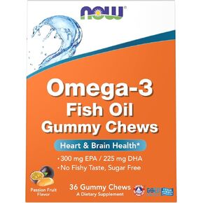 NOW Foods Supplements, Omega-3 Fish Oil Gummy Chews, Orange Passion Fruit Flavor, 36 Gummy Chews