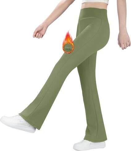 BIG ELEPHANT Girls Fleece Lined Flare Leggings, High Waisted Athletic Bell Bottom Pants for Kids in Saudi Arabia