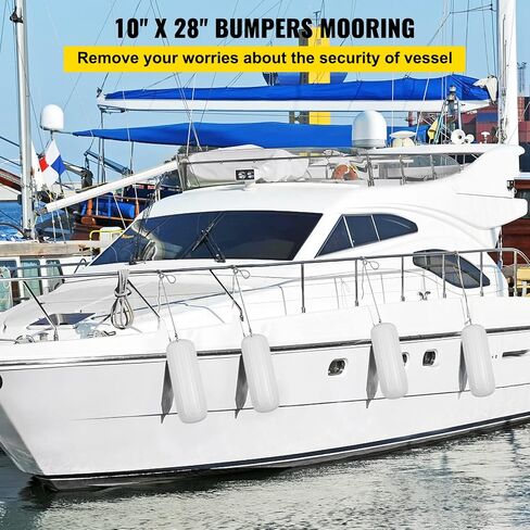 VEVOR Boat Fenders, 10" x 28" Vinyl Marine Boat Bumpers, Center Hole Ribbed Inflatable Boat Fender for Docking, Marine Dock Fender with Inflation Pump, White, 4 Packs in Saudi Arabia