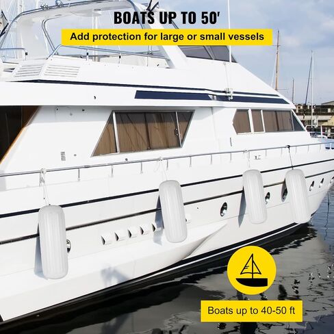 VEVOR Boat Fenders, 10" x 28" Vinyl Marine Boat Bumpers, Center Hole Ribbed Inflatable Boat Fender for Docking, Marine Dock Fender with Inflation Pump, White, 4 Packs in Saudi Arabia