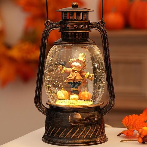 Harvest Scarecrow Fall Snow Globe, Lighted Snow Globe Lantern with Swirling Glitter, Battery Powered Autumn Fall Harvest Thanksgiving Home Decoration in Kuwait